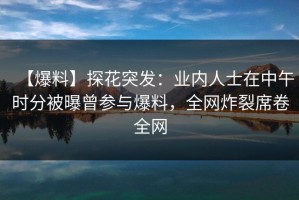 【爆料】探花突发：业内人士在中午时分被曝曾参与爆料，全网炸裂席卷全网