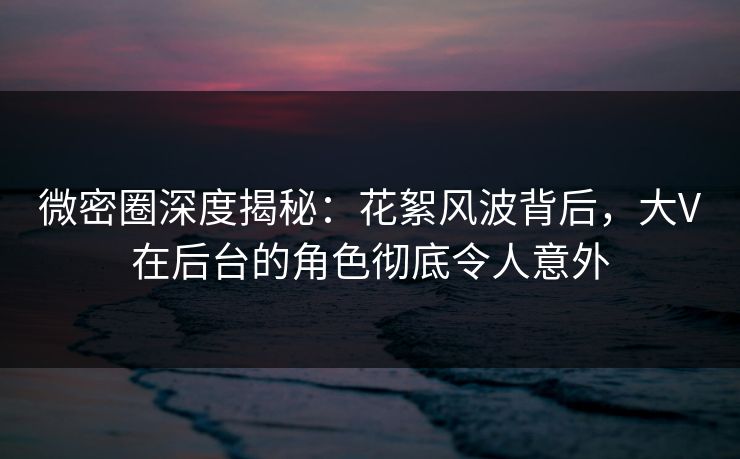 微密圈深度揭秘：花絮风波背后，大V在后台的角色彻底令人意外