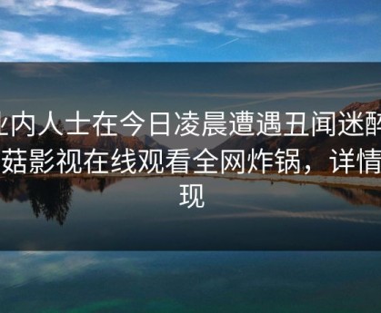 业内人士在今日凌晨遭遇丑闻迷醉，蘑菇影视在线观看全网炸锅，详情发现