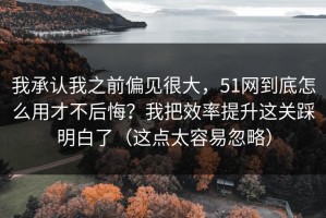 我承认我之前偏见很大，51网到底怎么用才不后悔？我把效率提升这关踩明白了（这点太容易忽略）