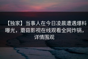 【独家】当事人在今日凌晨遭遇爆料曝光，蘑菇影视在线观看全网炸锅，详情围观