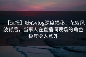 【速报】糖心vlog深度揭秘：花絮风波背后，当事人在直播间现场的角色极其令人意外